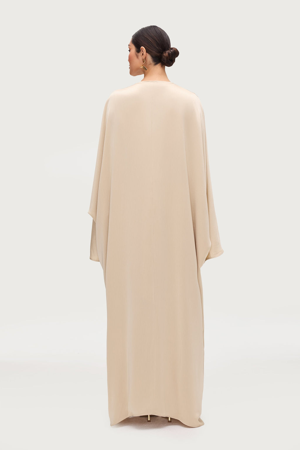 Ghada Satin Open Abaya & Dress Set - Golden Sand