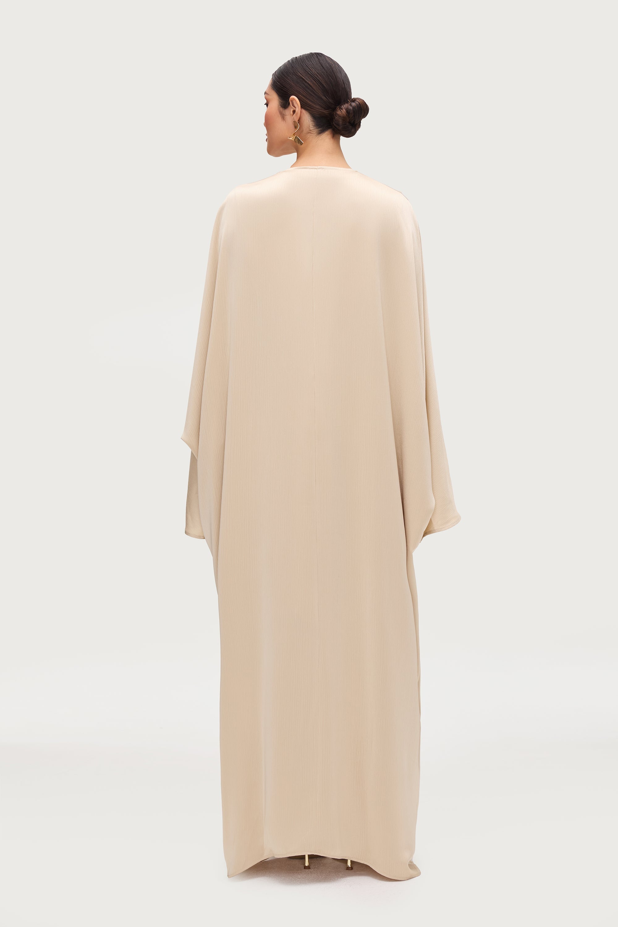 Ghada Satin Open Abaya & Dress Set - Golden Sand