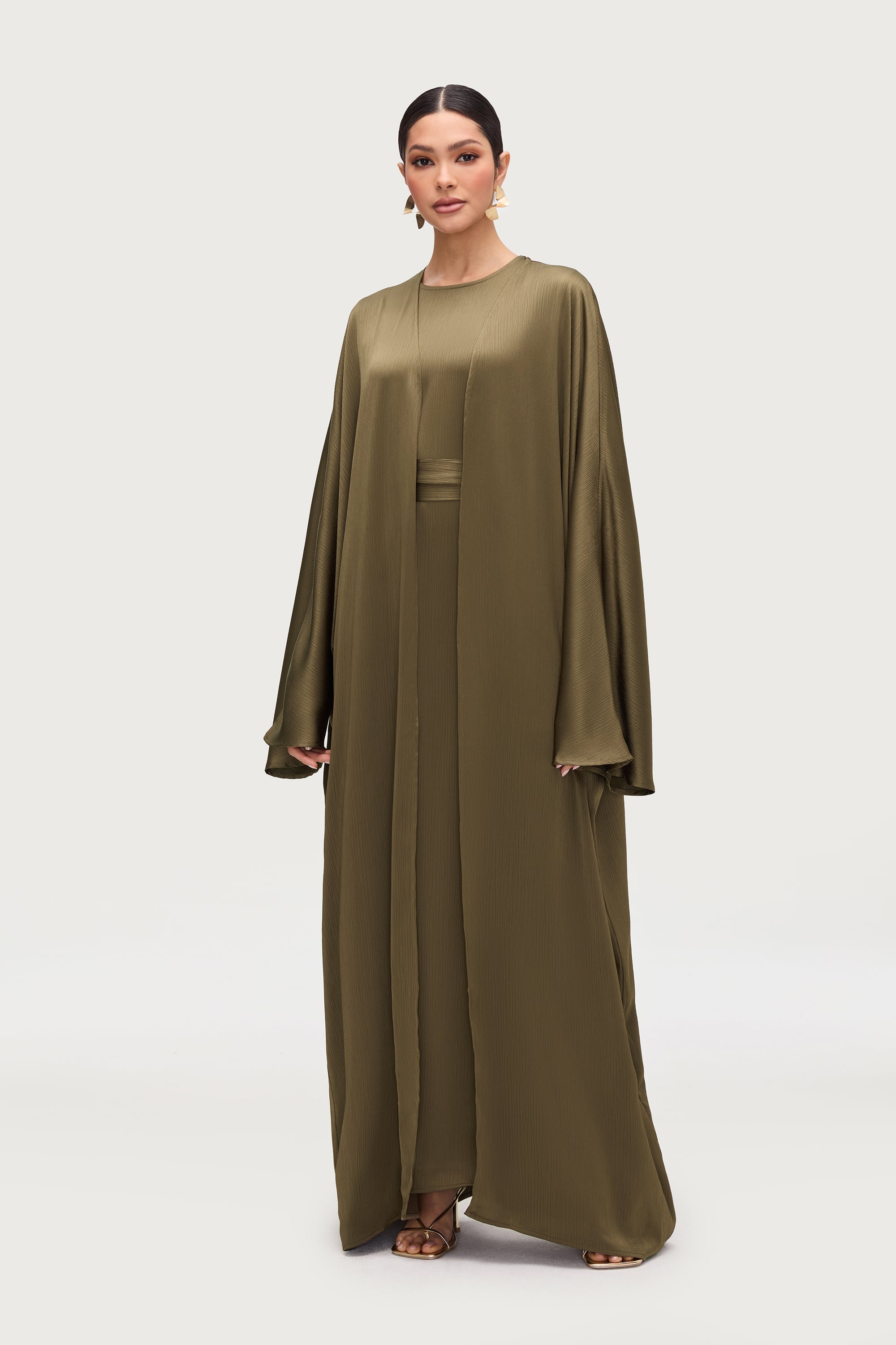 Ghada Satin Open Abaya & Dress Set - Kalamata