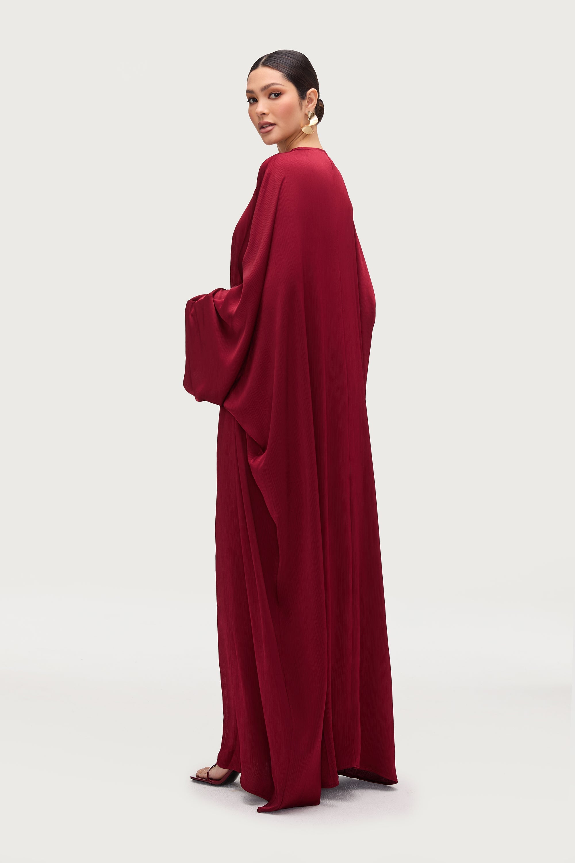 Ghada Satin Open Abaya & Dress Set - Karaz