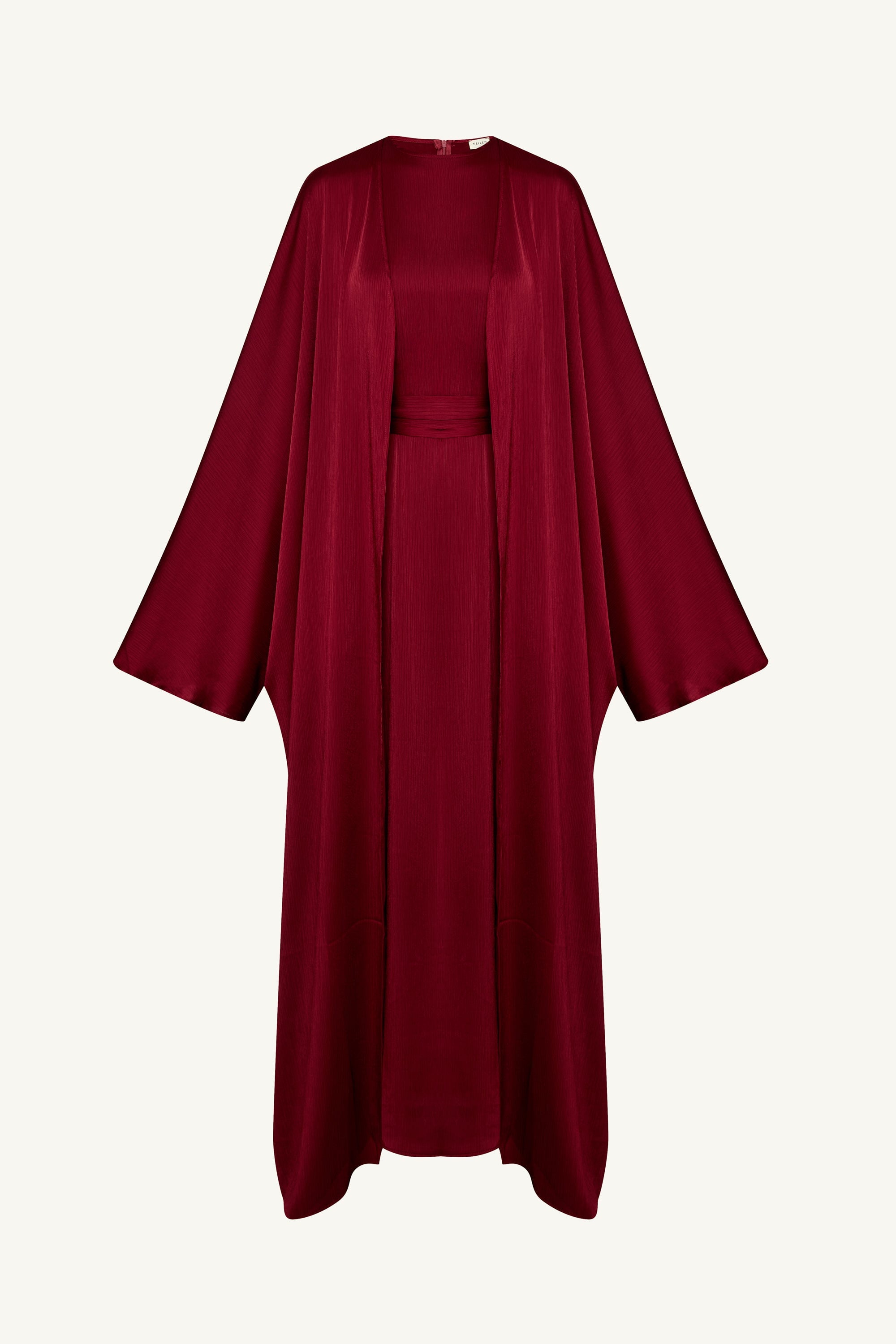 Ghada Satin Open Abaya & Dress Set - Karaz