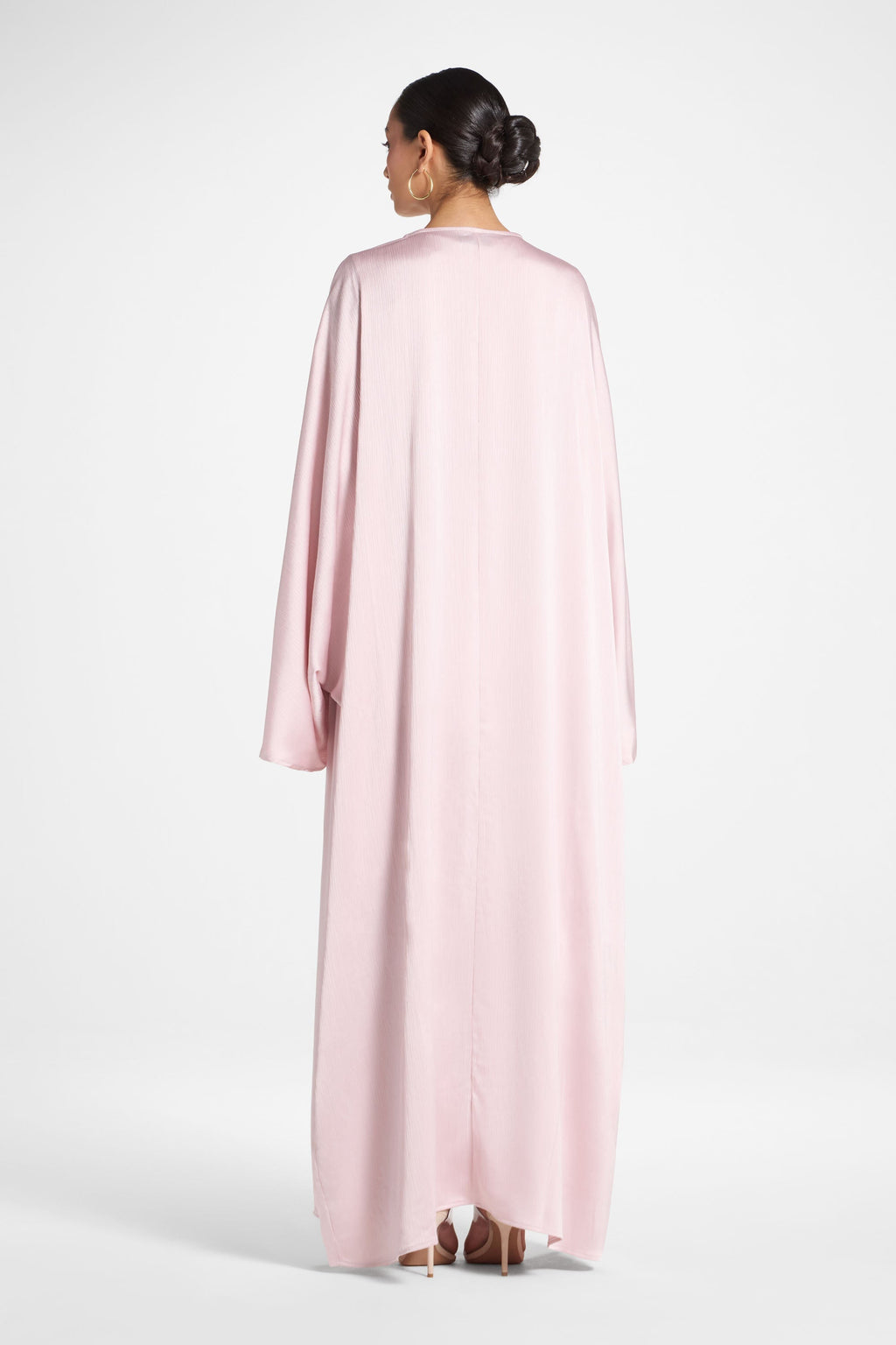 Ghada Satin Open Abaya & Dress Set - Pastel Pink