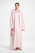 Ghada Satin Open Abaya & Dress Set - Pastel Pink
