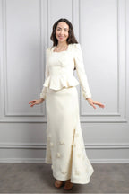 Hana 3D Floral Peplum Two Piece Suit-White