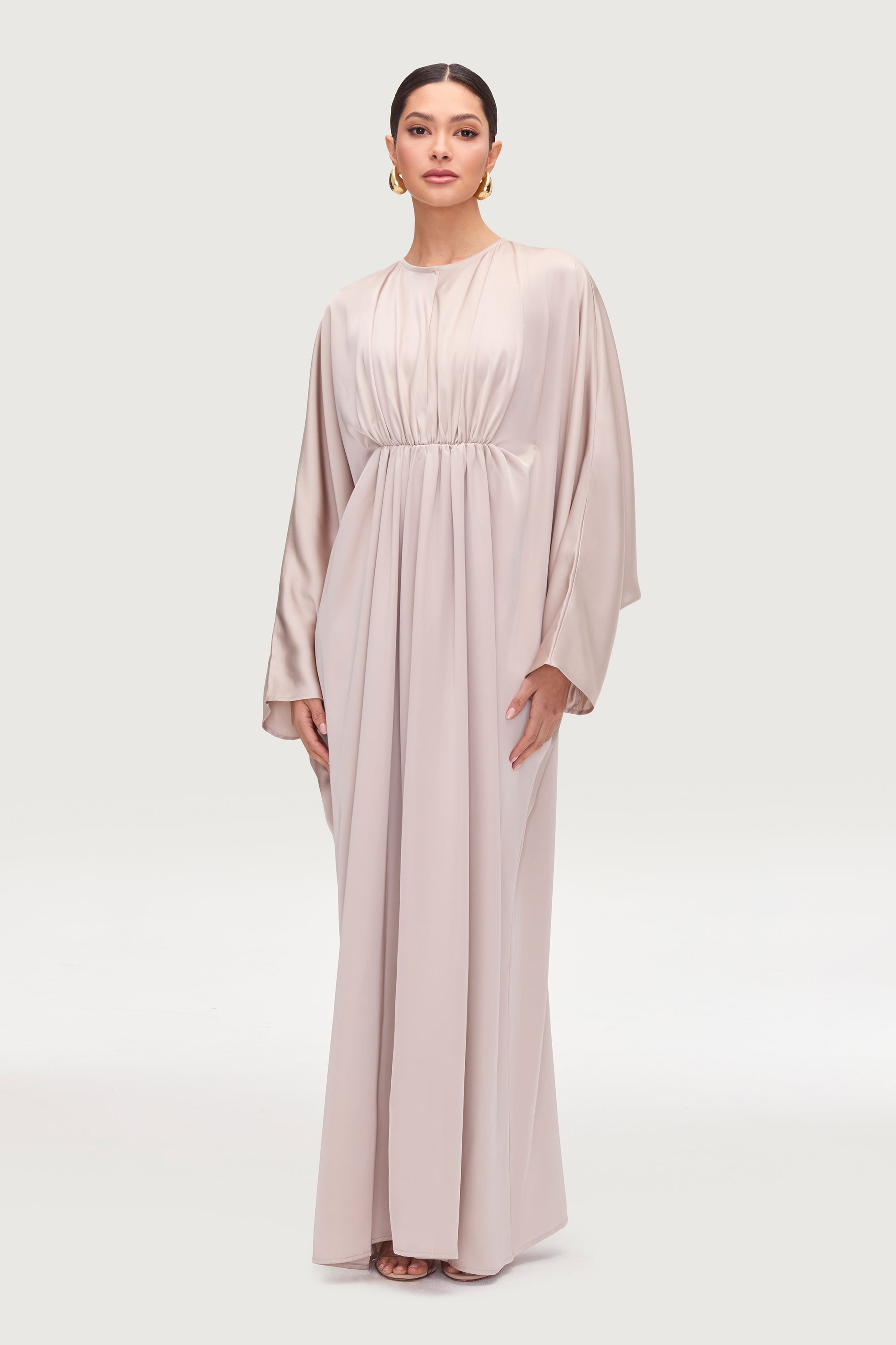 Habeeba Pleated Batwing Maxi Dress - Cloud