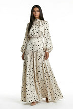 Farah Bow Neck Polka Dot Tiered Maxi Dress