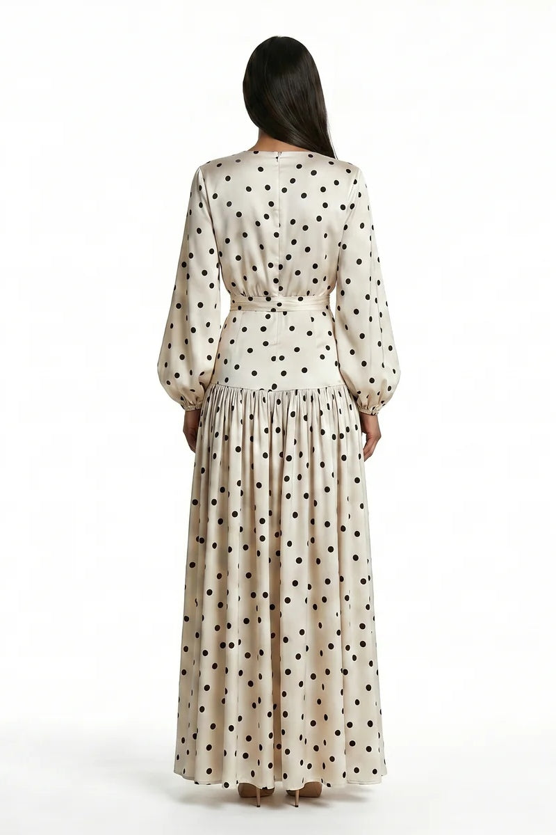 Farah Bow Neck Polka Dot Tiered Maxi Dress