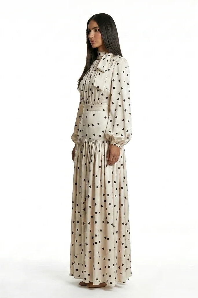 Farah Bow Neck Polka Dot Tiered Maxi Dress