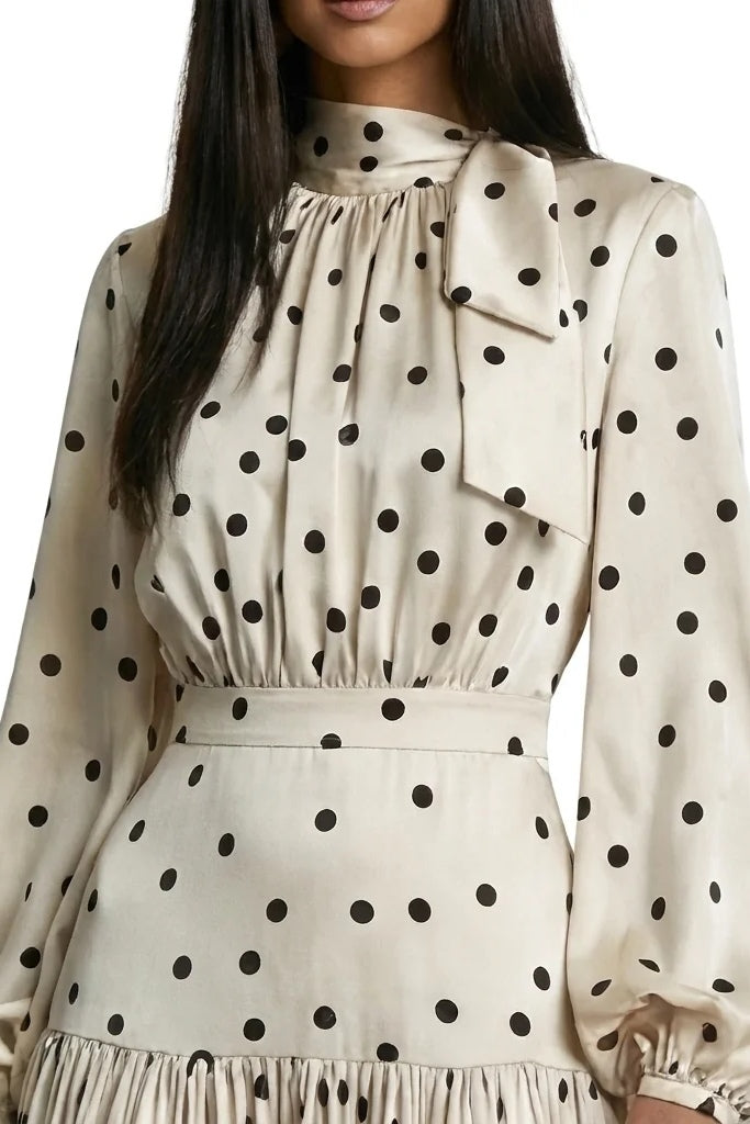 Farah Bow Neck Polka Dot Tiered Maxi Dress