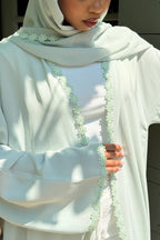 Floral Lace Trim Open Abaya & Matching Hijab Two-Piece Set-Green