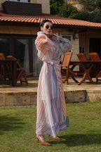 Stripe Button Down Lantern Sleeve Dress