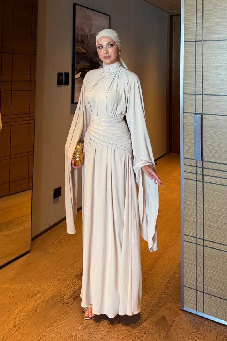 Maya Fluid Draped High Neck Dress
