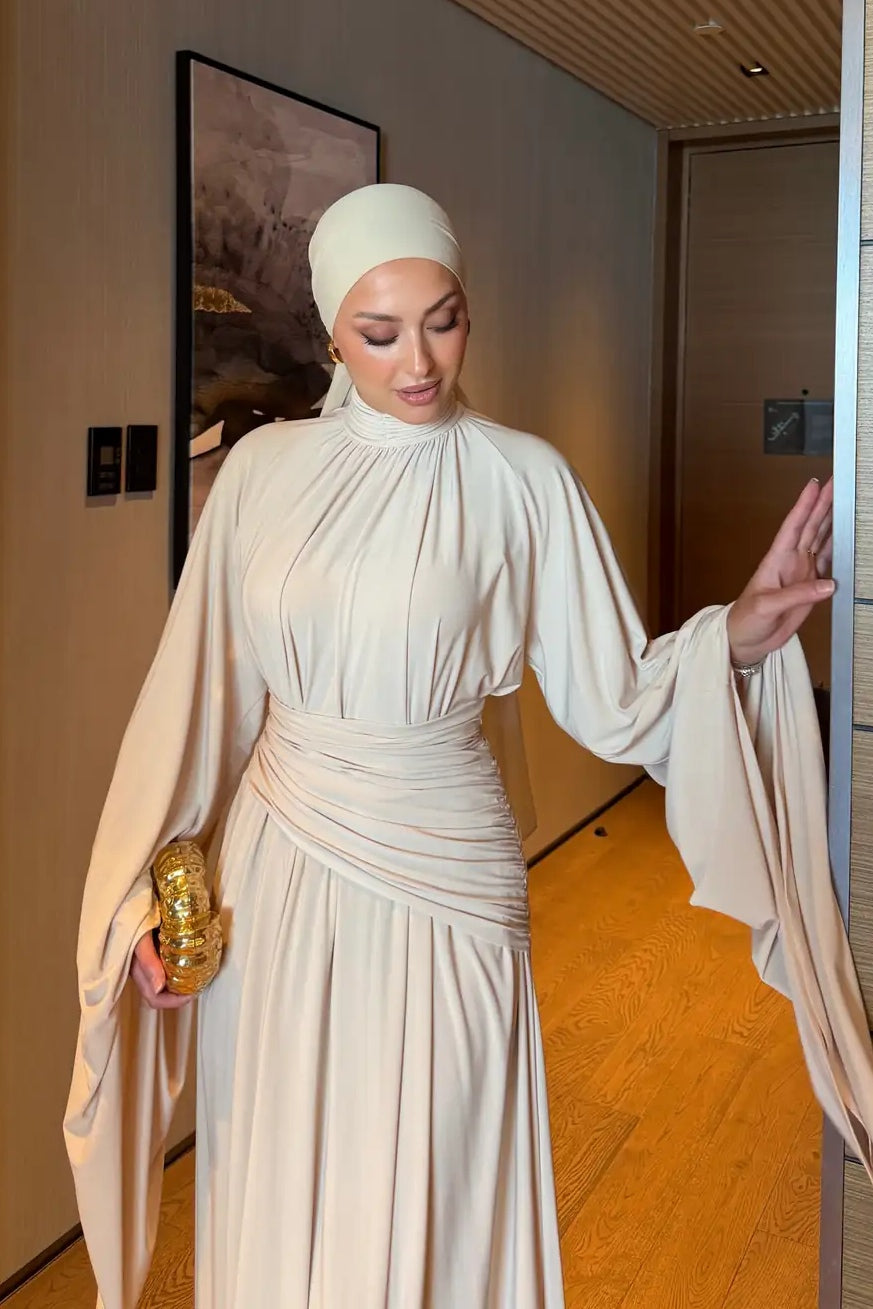 Maya Fluid Draped High Neck Dress