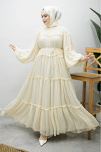 Tiered Ruffle Chiffon Maxi Dress-Yellow