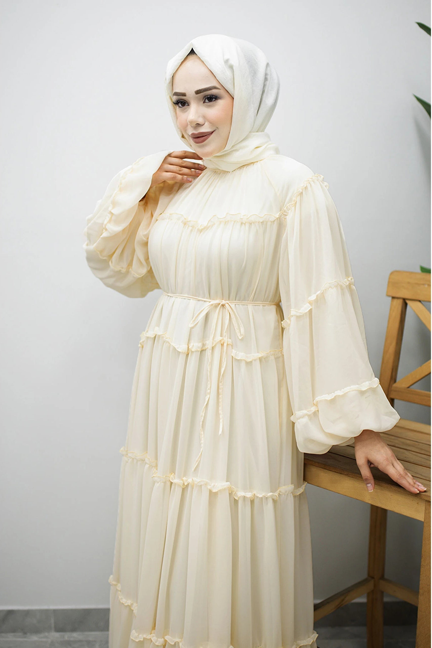 Tiered Ruffle Chiffon Maxi Dress-Yellow