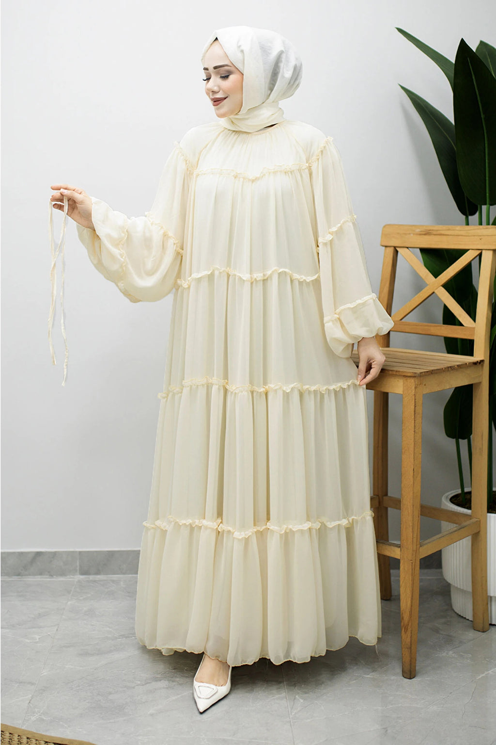 Tiered Ruffle Chiffon Maxi Dress-Yellow