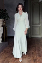 Elowen Pleated Balloon Sleeve Mermaid Maxi-White