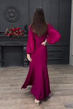 Elowen Pleated Balloon Sleeve Mermaid Maxi-Red