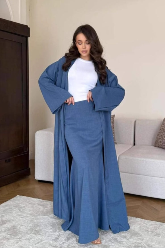 Elowen Open Cardigan Skirt Co Ord-Blue