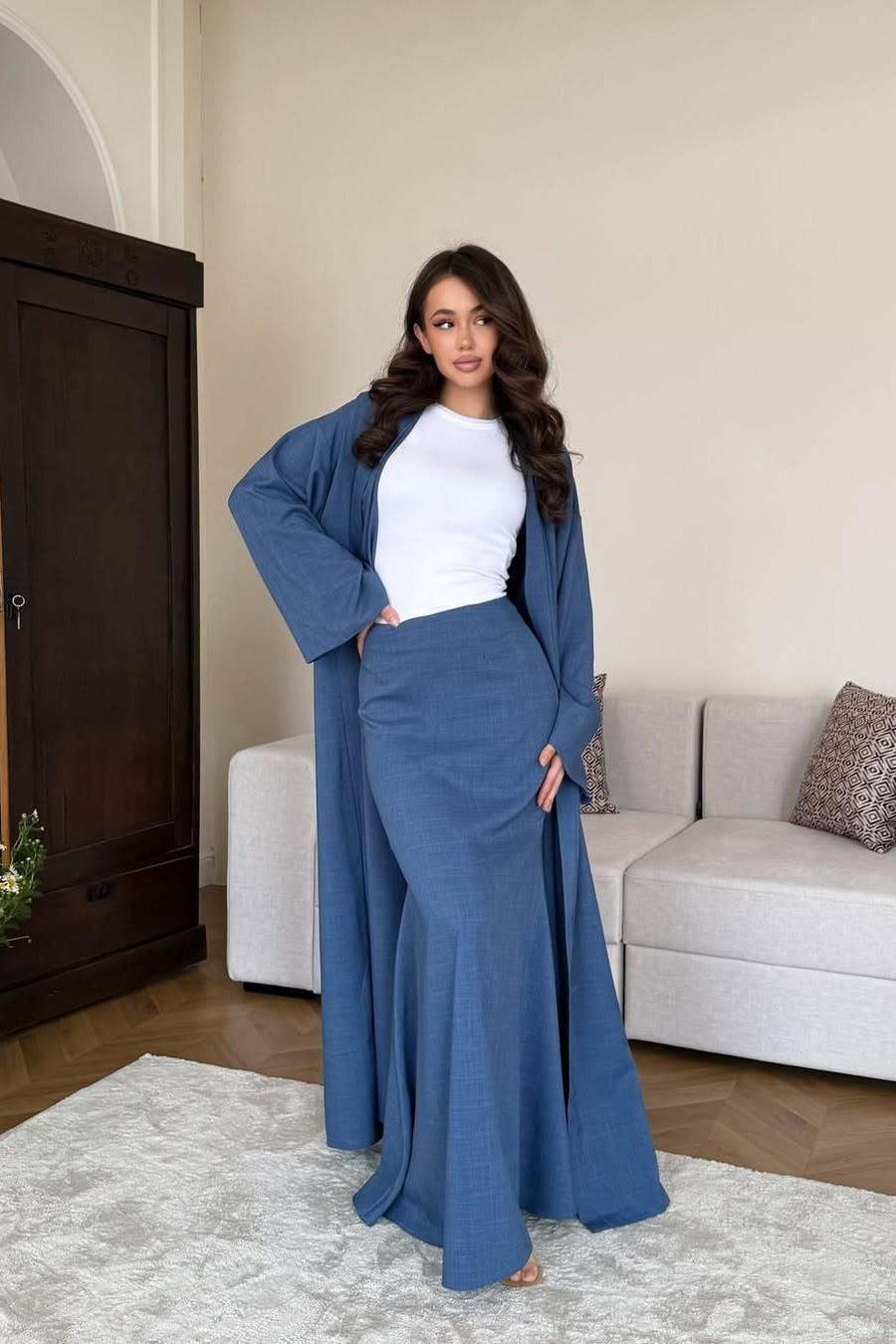 Elowen Open Cardigan Skirt Co Ord-Blue