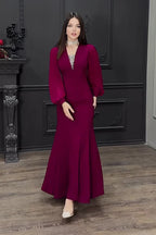 Elowen Pleated Balloon Sleeve Mermaid Maxi-Red