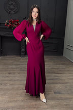 Elowen Pleated Balloon Sleeve Mermaid Maxi-Red