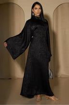Celeste Pleated Neck Satin Maxi Dress-Black
