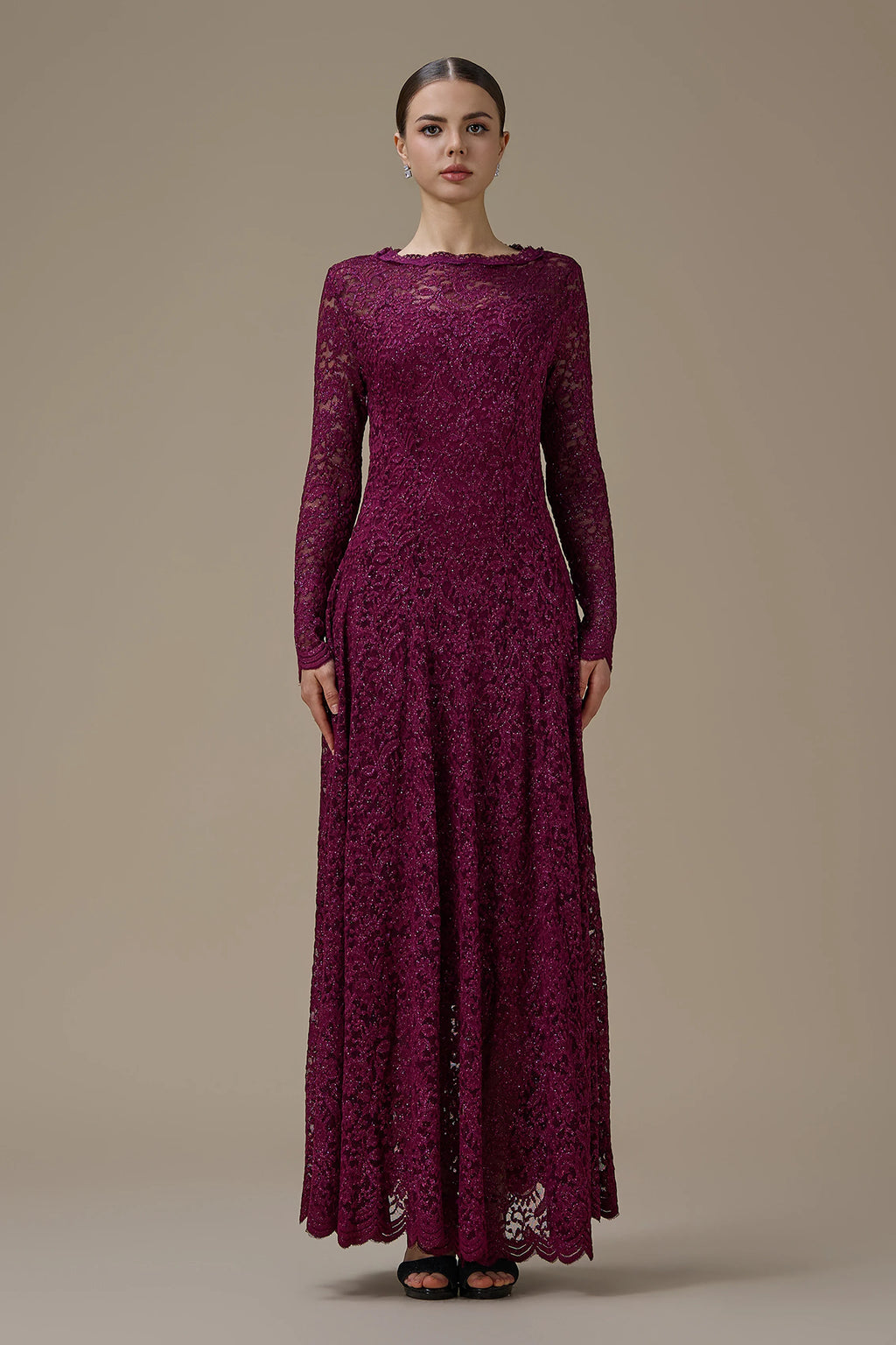 Vera Glitter Lace Scallop Maxi