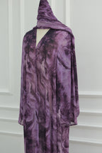 Laila Printed Abaya With Matching Headscarf-Purple