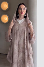 Laila Printed Abaya With Matching Headscarf-Pink