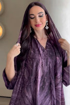 Laila Printed Abaya With Matching Headscarf-Purple