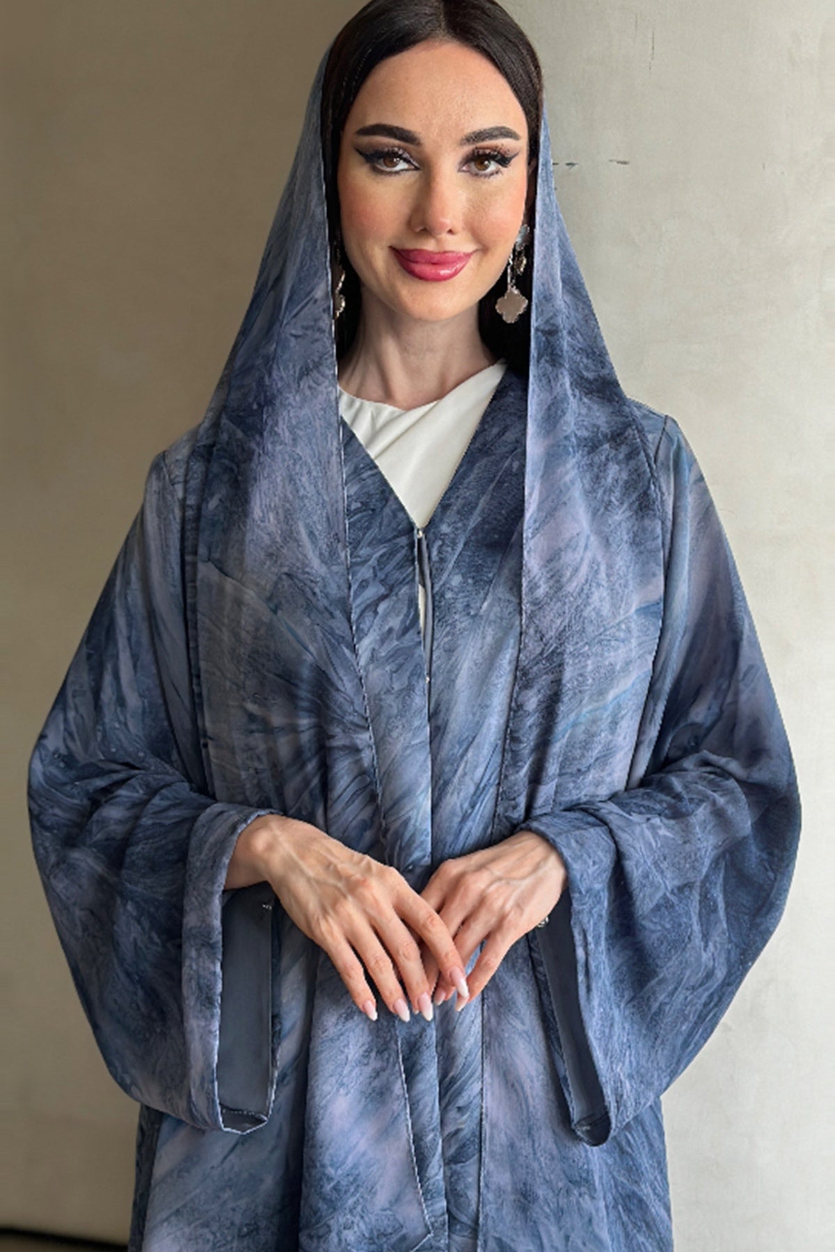 Laila Printed Abaya With Matching Headscarf-Blue