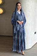 Laila Printed Abaya With Matching Headscarf-Blue