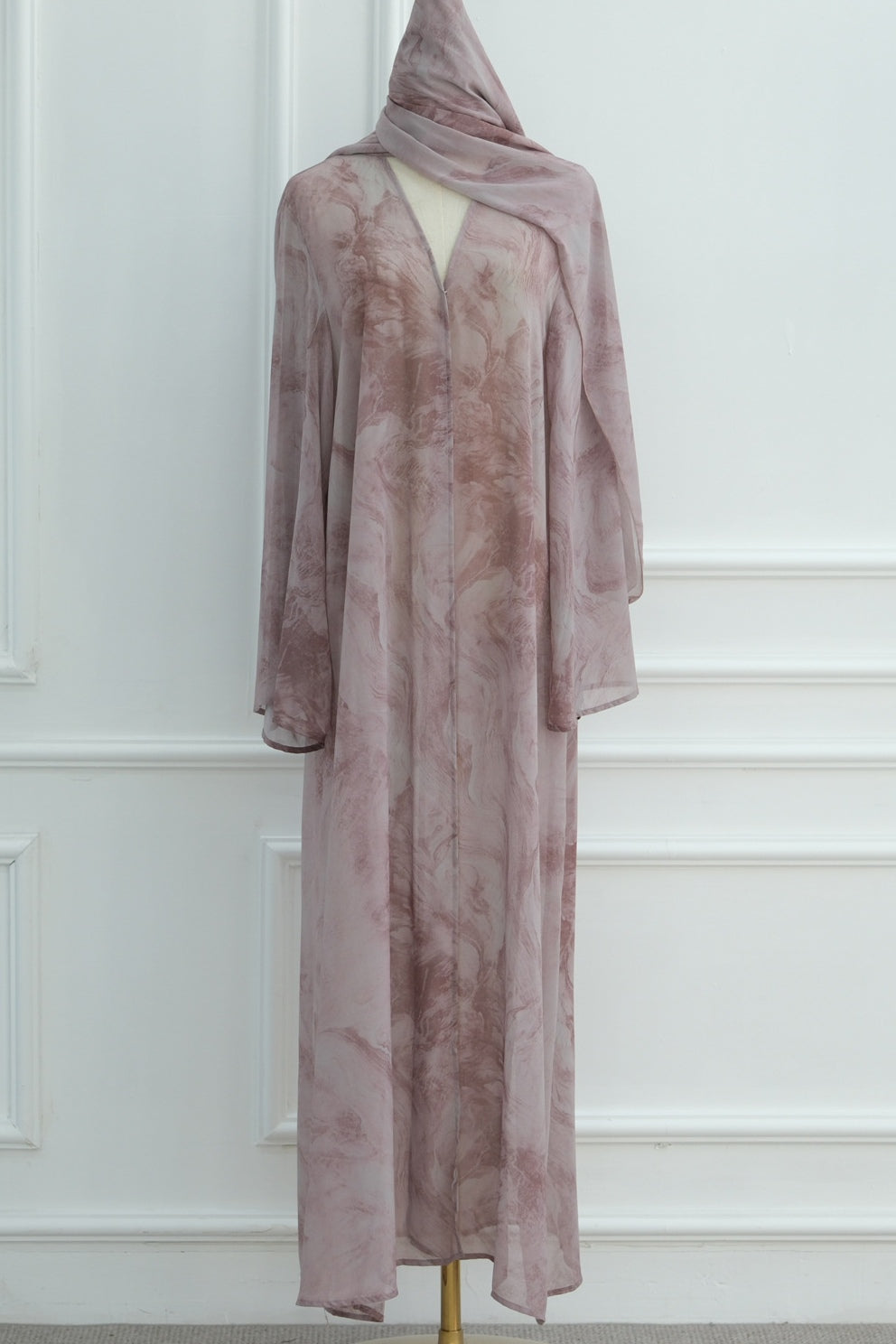 Laila Printed Abaya With Matching Headscarf-Pink