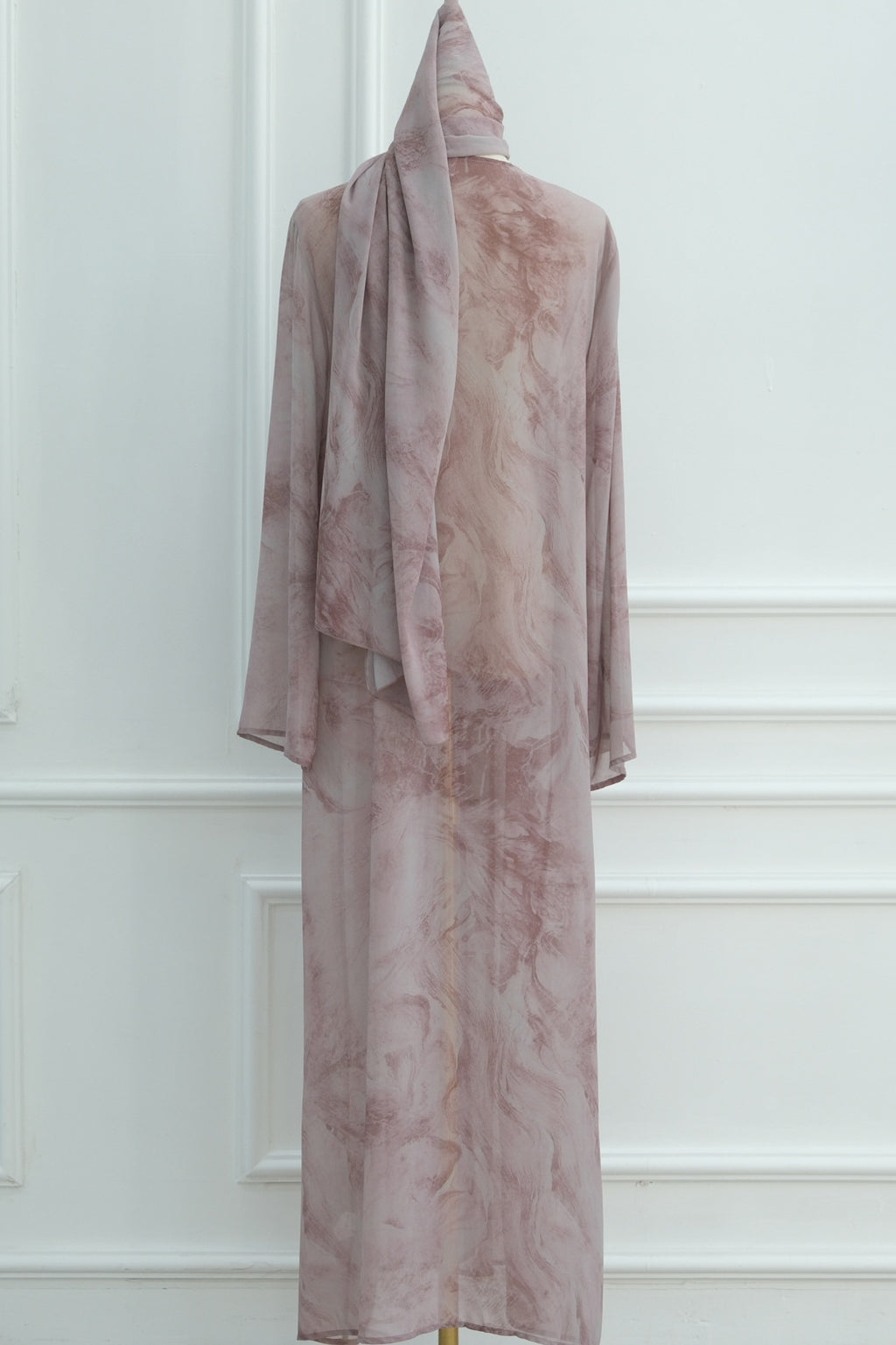 Laila Printed Abaya With Matching Headscarf-Pink