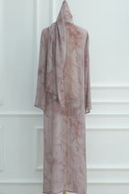 Laila Printed Abaya With Matching Headscarf-Pink