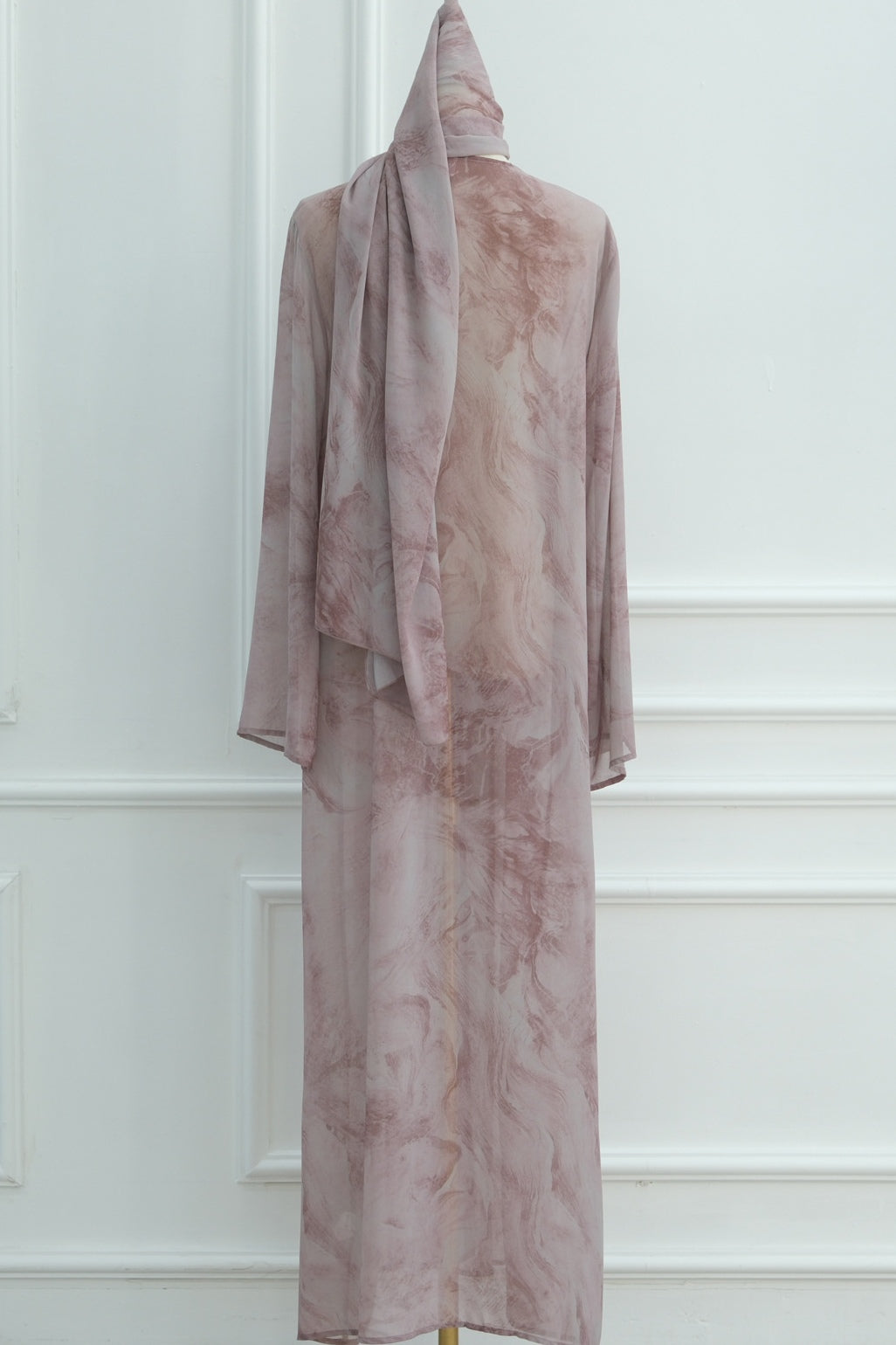 Laila Printed Abaya With Matching Headscarf-Pink