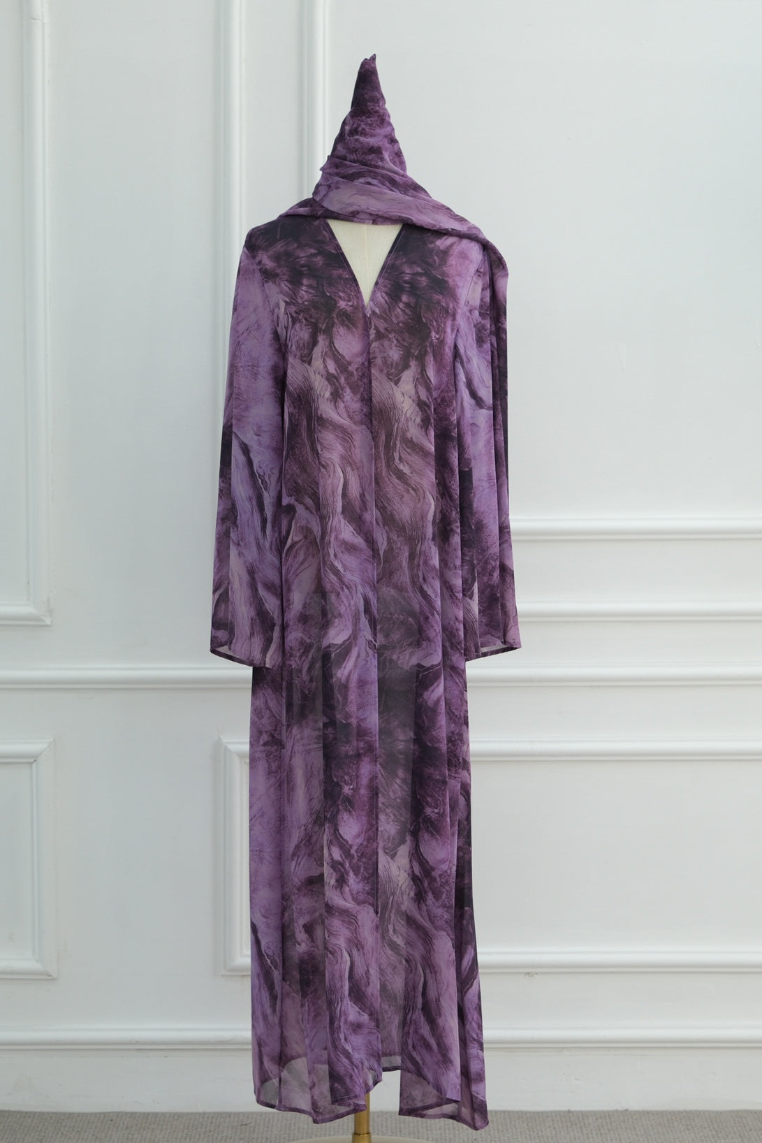 Laila Printed Abaya With Matching Headscarf-Purple