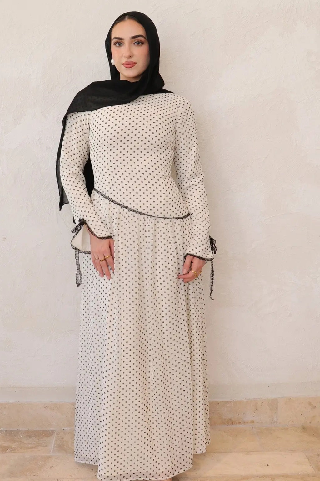 Zoya Asymmetric Lace-Trim Polka-Dot Maxi-White