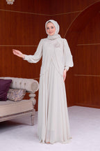 Sophia Chiffon Layered Applique Maxi Dress-Grey