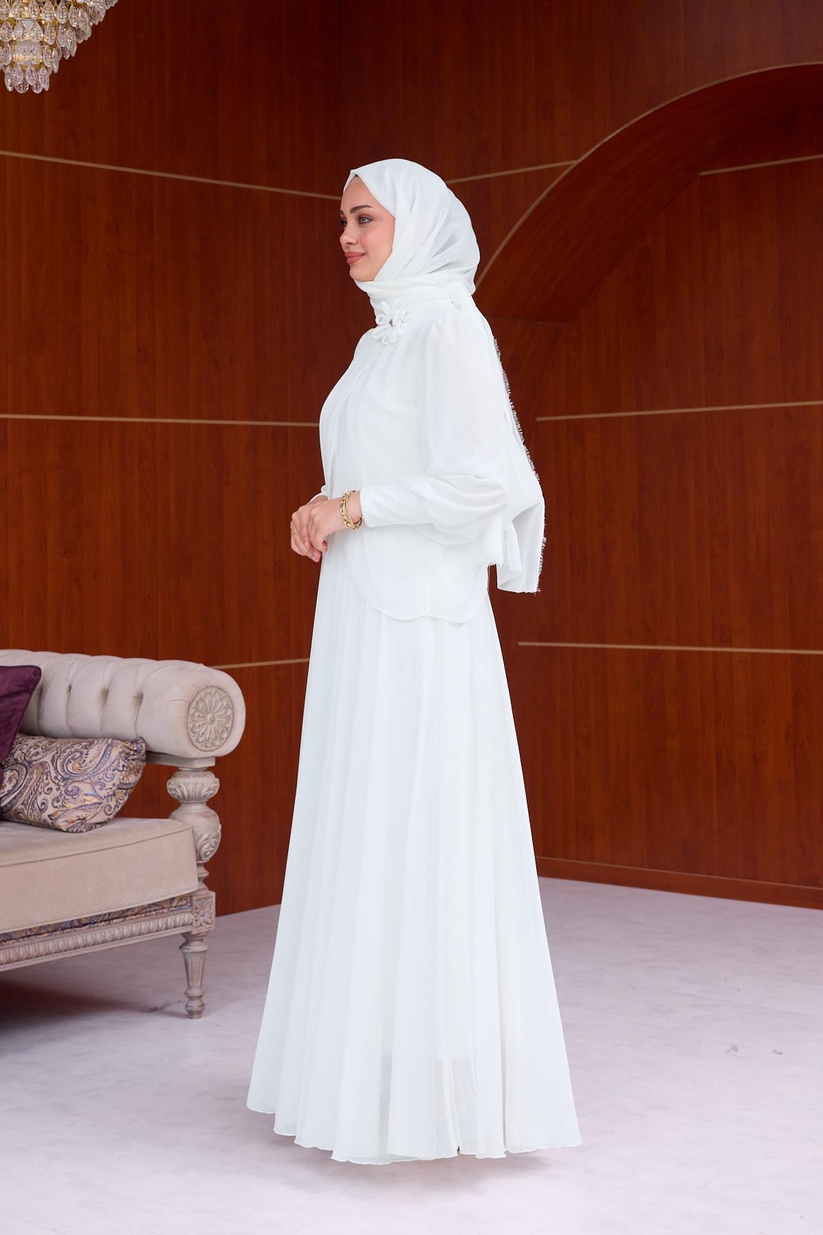 Sophia Chiffon Layered Applique Maxi Dress-White