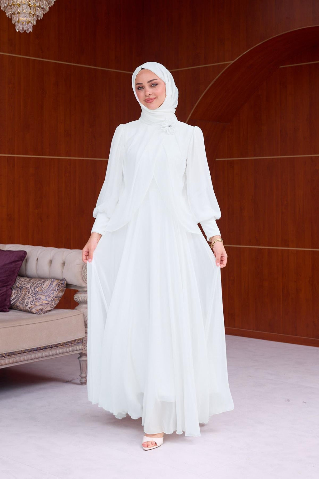Sophia Chiffon Layered Applique Maxi Dress-White