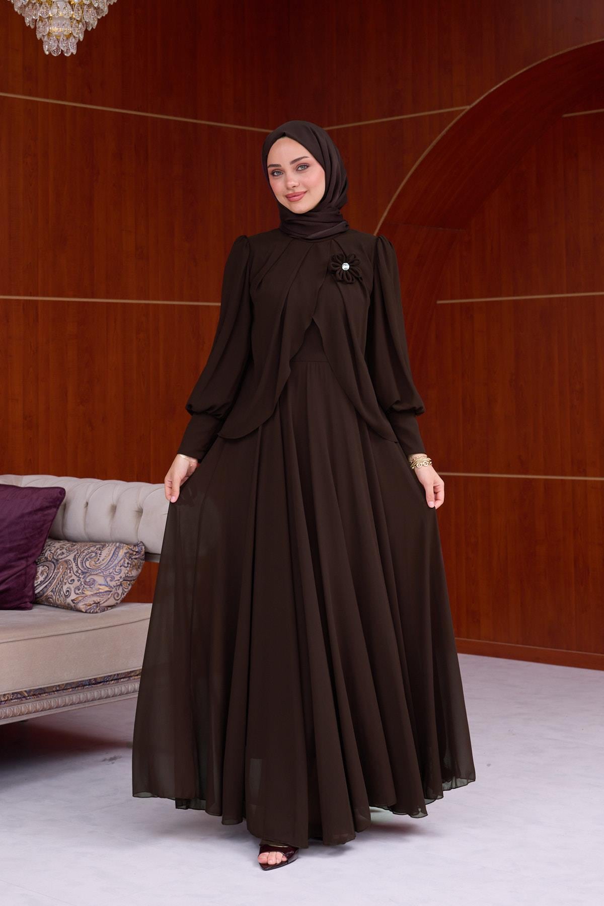 Sophia Chiffon Layered Applique Maxi Dress-Black