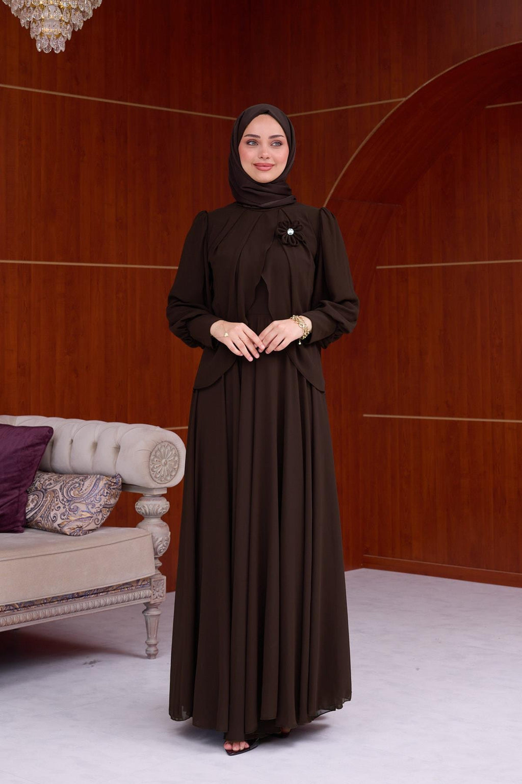 Sophia Chiffon Layered Applique Maxi Dress-Black