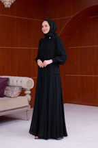 Sophia Chiffon Layered Applique Maxi Dress-Black