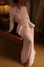 Embellished Peplum Jacket & Pleated Skirt Two-Piece Set-Pink