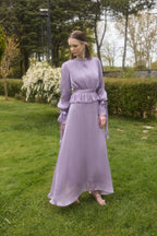Maya Ruched Peplum Tie Cuff Set-Purple