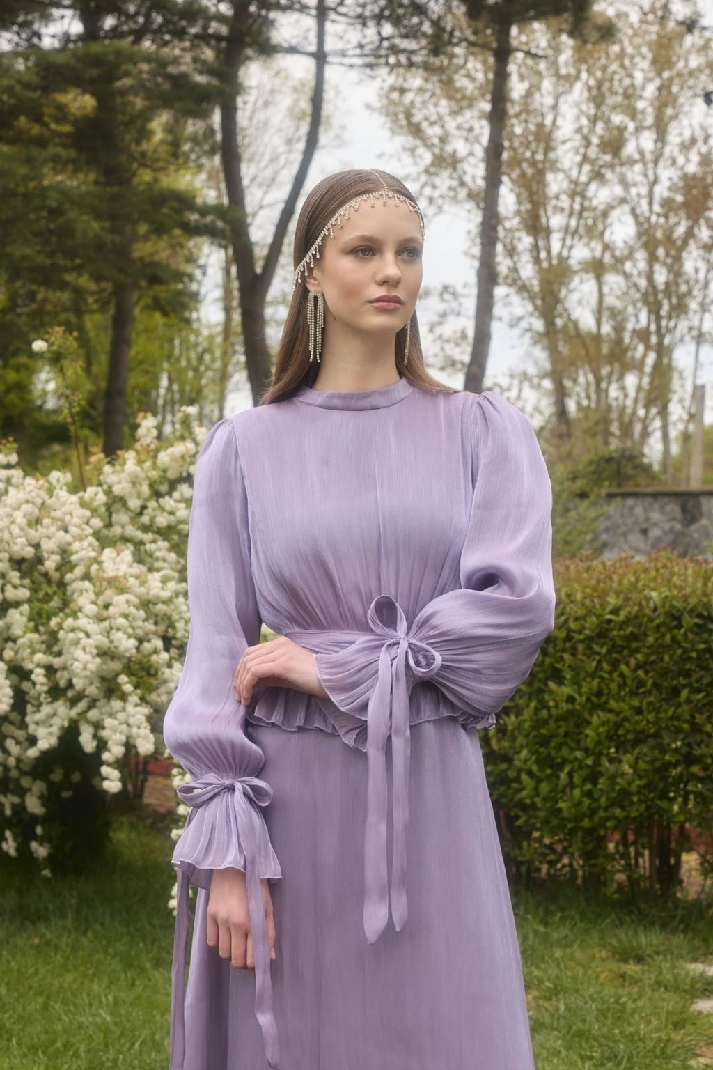 Maya Ruched Peplum Tie Cuff Set-Purple