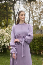 Maya Ruched Peplum Tie Cuff Set-Purple
