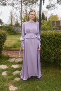 Maya Ruched Peplum Tie Cuff Set-Purple